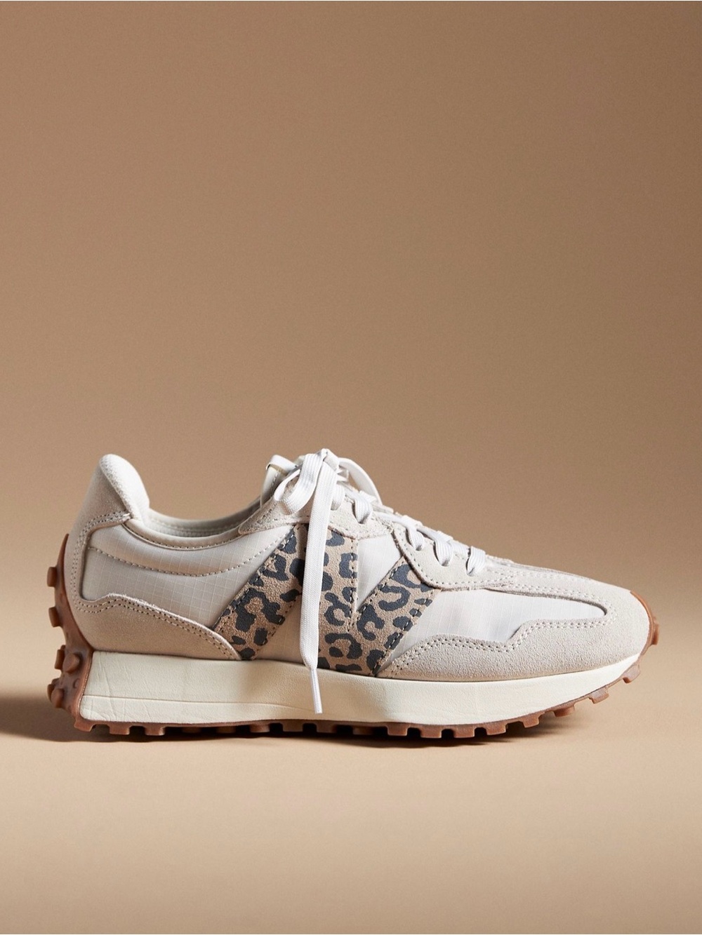 New Balance 327 Beige Sneakers with Leopard Accent
